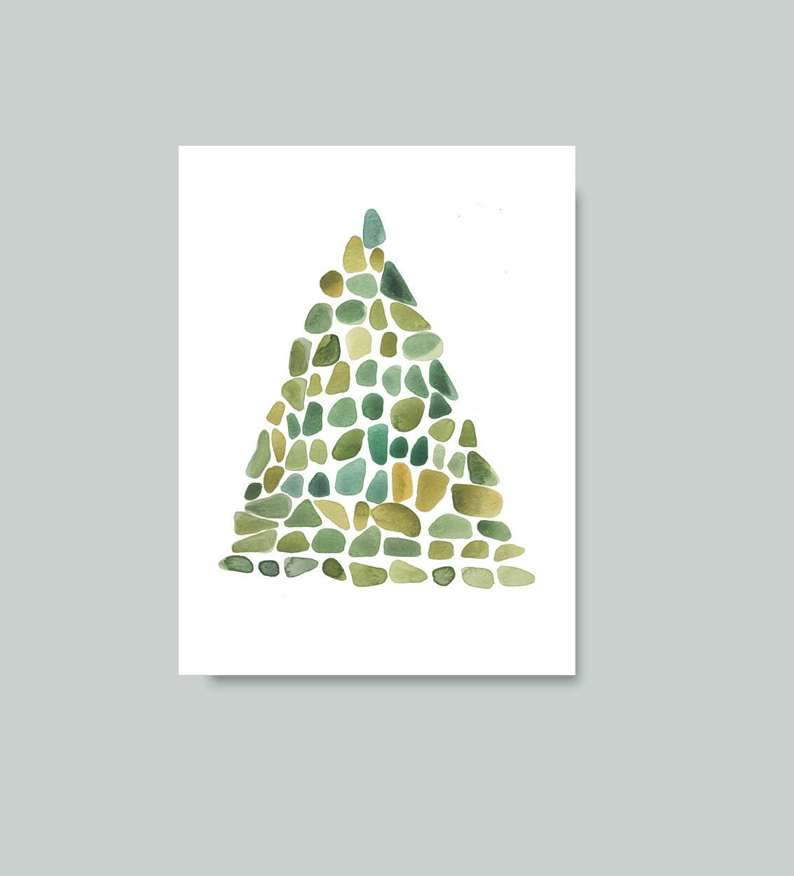 Green Hill - original  ooak - watercolor painting - fresh greens - spring - triangle