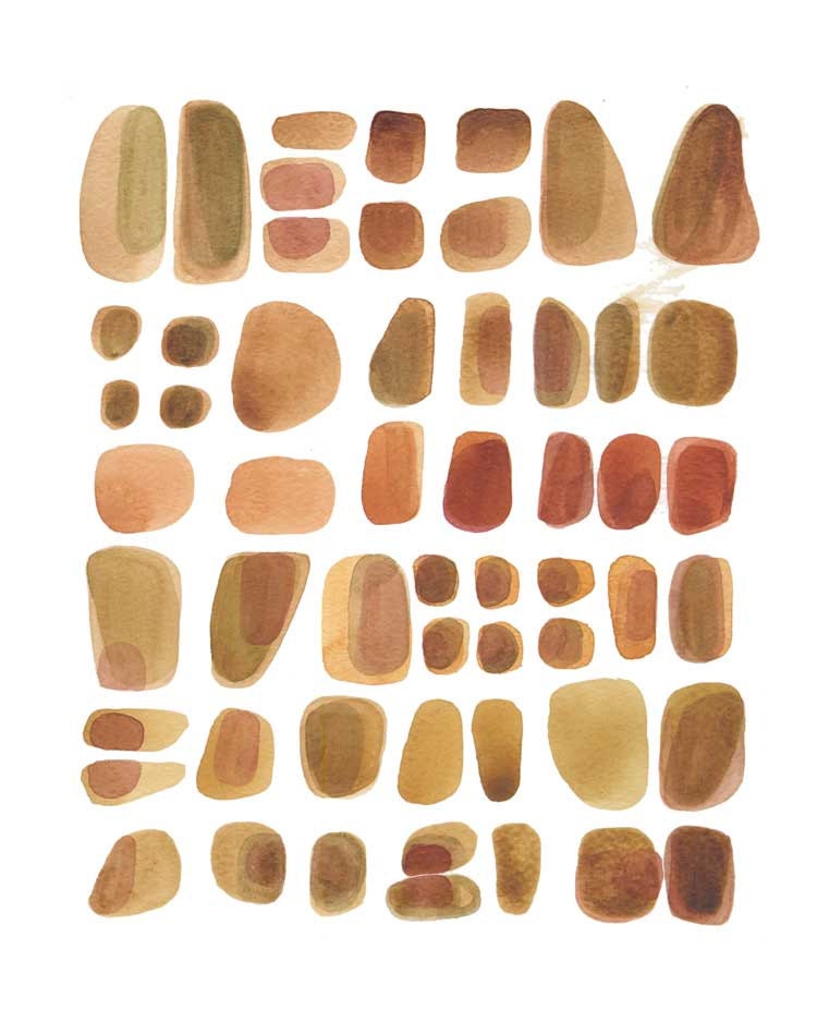 Brown Pebbles Original painting Watercolor painting  Beach Stones gift of Art for man nature natural warm brown