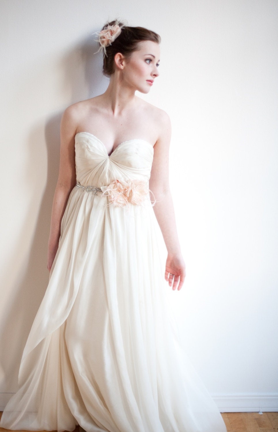Bridal Flower Sash, Silk Bridal Belt, Rhinestone Sash, Rosalie