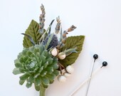 Succulent Boutonniere with Lavender, Thistle, and Tallow Berry