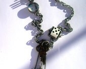 Steampunk Charm Dice Key Light Bulb Necklace Women Industrial Chain Antique Silver