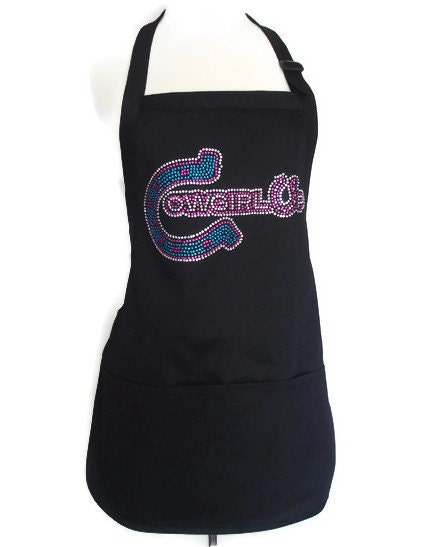 Black Apron - Cowgirl Up - rhinestones bling pink blue