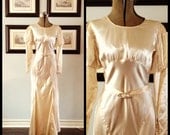 1930s Gown - Champagne Silk Satin w. Rhinestone Buckle Belt