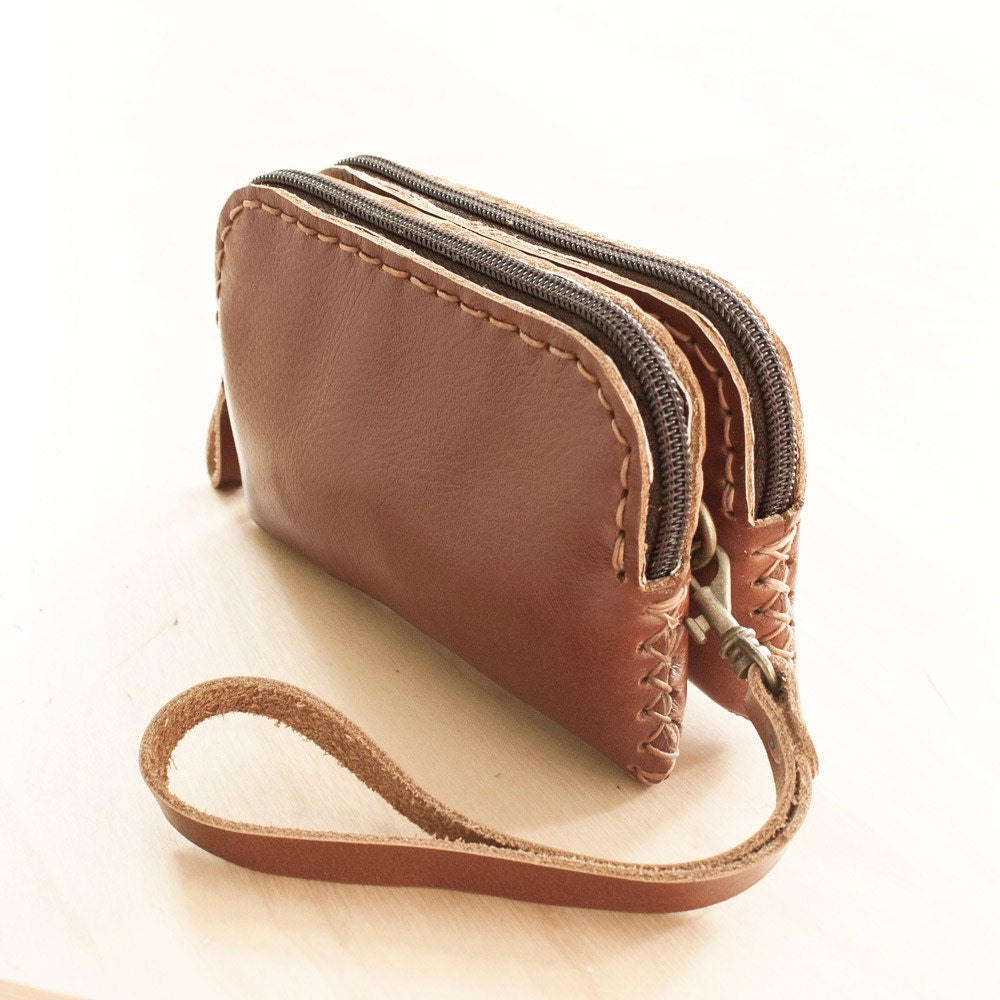 Zippered Leather Pouch, iPhone Leather Case in Brown