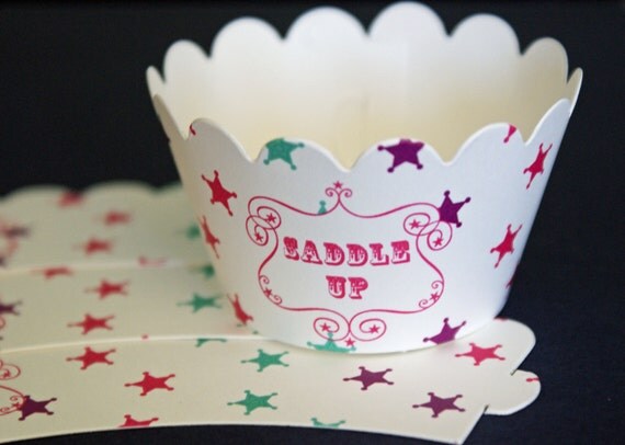 Set of 12 Pink Cowgirl Birthday Party Cupcake Wrappers Il_570xn