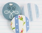 Fabric Covered Buttons - Stripy Spring Mix - Blue / White / Green / Pink (29mm) x 3