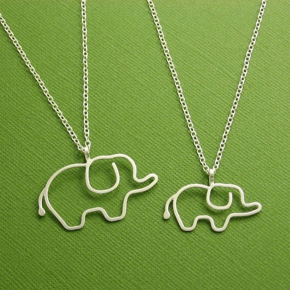Mother and Baby Elephant Necklace Set, Sterling Silver