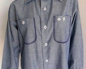 1960s King Kole Embroidered Mens Chambray Shirt