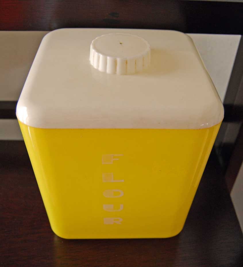 1950s Plastic Yellow Lustro Ware Flour Canister