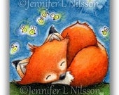 ACEO Print Little Fox Sleepy moon fantasy animal art card - JLNilsson ACEO Print Little Fox Sleepy moon fantasy animal art card - JLNilsson