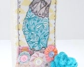 Rita, colourful budgie, original textile art, wall decor, stitched illustration