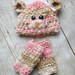 Newborn Baby Girl Teddy Bear Hat and Leg Warmers Photo Prop Set in Pink and Beige - READY TO SHIP