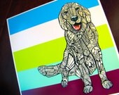 Golden Retriever Zentangle Art Print - Archival - Dog Art - Lime Green - Teal - Purple - Cream - Limited Edition