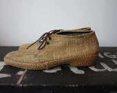 Vintage 1980s Brown Hessian Canvas Shoes Size UK 5