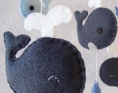Whale Mobile - Baby Mobile - Nursery Crib Mobile - Felt Fish Mobile - Navy Blue Whale family and fish theme(You can pick your colors)