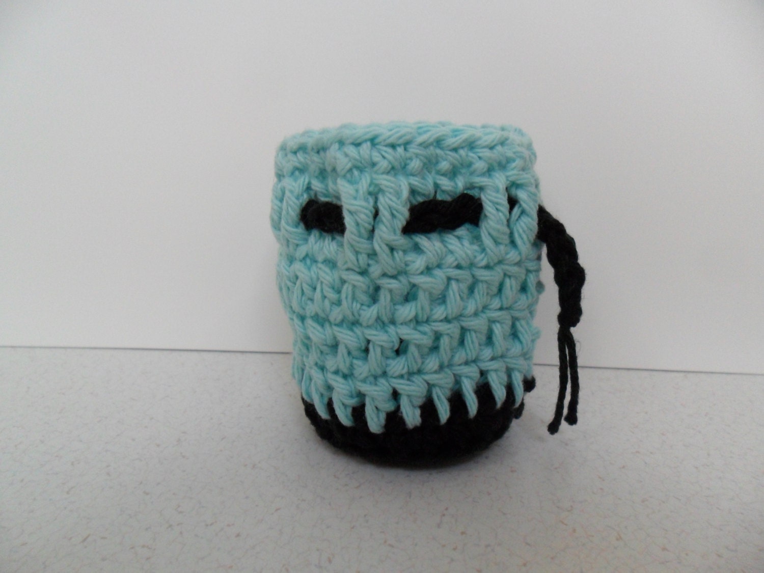 Cotton Coin Purse - Black & Bright Aqua / Mint - Money Dice Token Medicine Bag - Drawstring