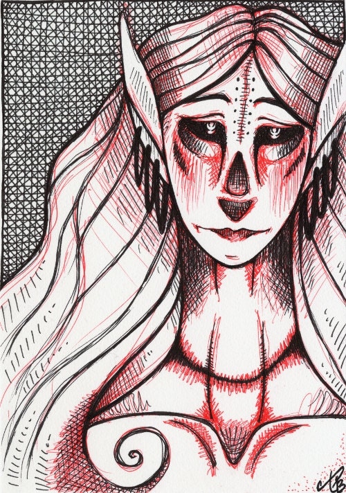 Original Drawing Fantasy Art Dark Morbid Strange - Looking For Light