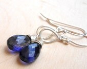 Petite Iolite Earrings, Drop Earrings, Blue Water Sapphire Gemstones, Sterling Silver