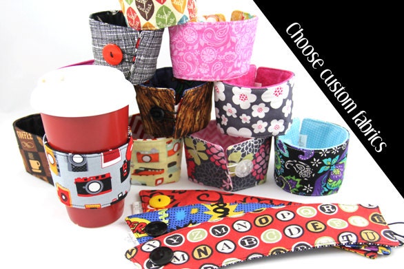 Coffee Cozy - Reversible - Choose Custom Fabrics - Made to Order
