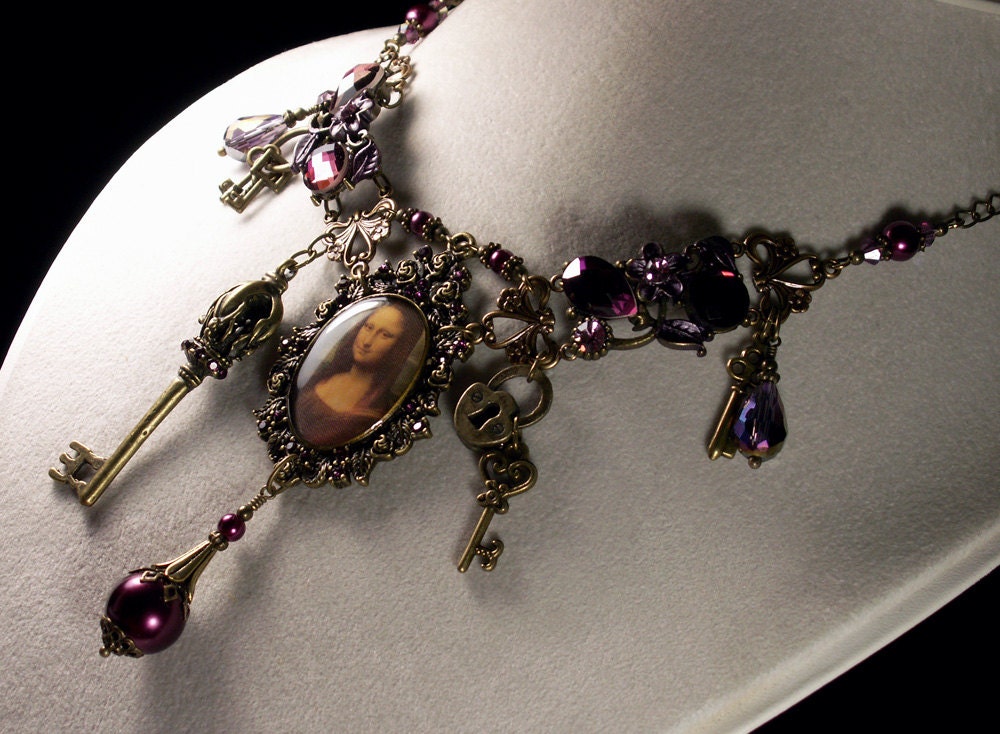 Dark Amethyst Purple Crystal Mona Lisa Choker Necklace Steampunk Jewelry Antique Vintage Victorian Bridal Style