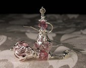 Light Rose Pink Crystal Silver Jeannie Bottle Earrings Steampunk Jewelry Antique Vintage Victorian Bridal Style
