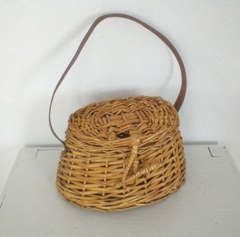 Wicker Creel Basket Fishing Leather