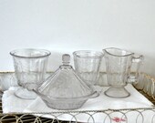 Antique Pressed Glass EAPG Covered Butter Creamer Sugar Spooner Table Set