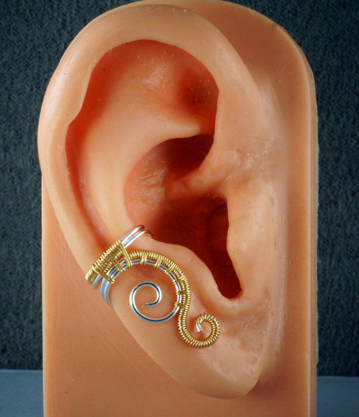 Woven Swirly  Gold and Silver Ear Cuff