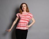 1960s Cotton VERA NEUMANN BLOUSE / Pink Stripes Scarf Top, s - m