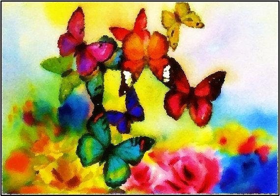 painted butterfly greeting card, blank, 5x7, digital manipulated, with envelopes