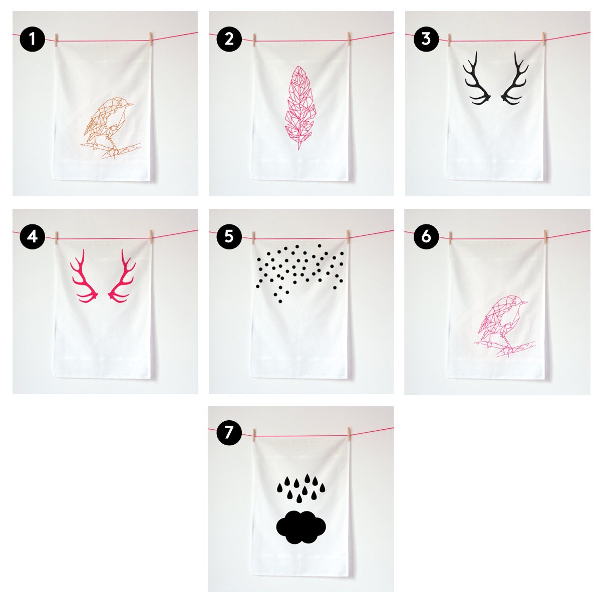 Set of 2 screen printed tea towels