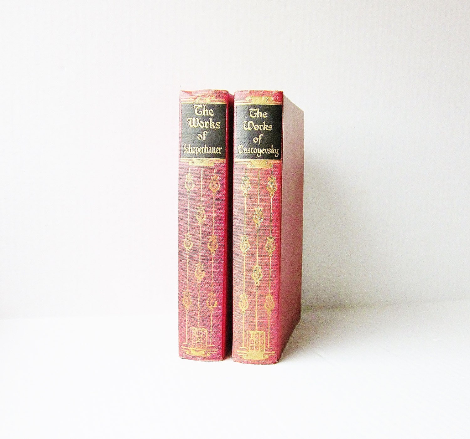 Regal Red Vintage Books Interior Design Home Decor Instant Collection Dostoyevsky Schopenhauer Works