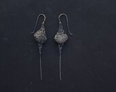 raw rose quartz washed oxidized silver crocheted dangle earrings, jewelry, ooak