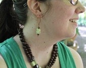 Beaded Necklace and Earring set with Green Jasper, 2 strands, earth tone, semi-precious stones, 17 inches, neutrals