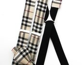 Men's Burberry Plaid Suspenders and Bow TIe Set