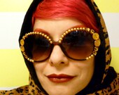Tortoise Shell Leopard Print Oversized Sunglasses w. Gold Crystals