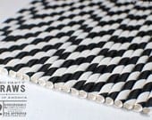 12 Black Striped Biodegradable Paper Straws  & Digital Flags - Party - Birthday - Baby Shower - Wedding