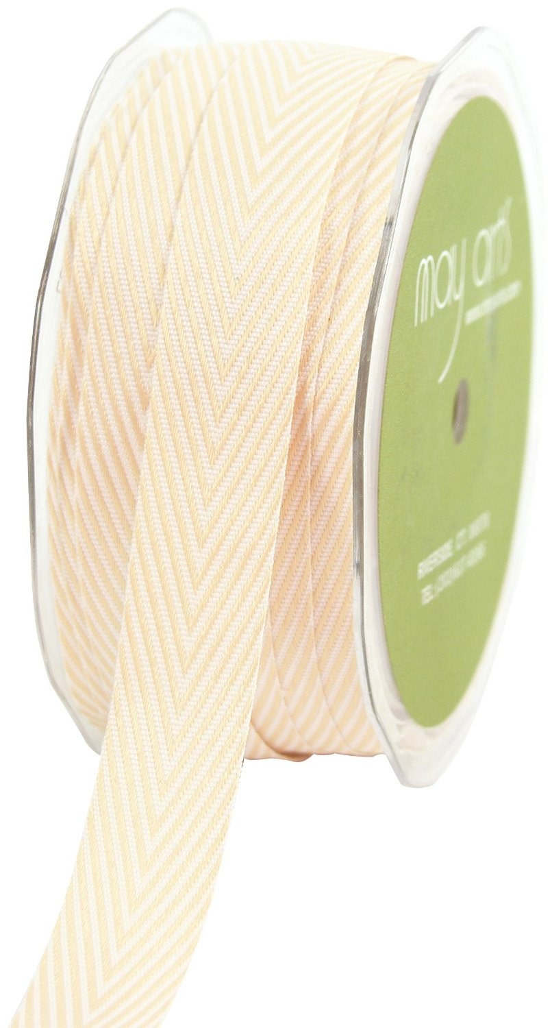 1 yd -  CHAMPAGNE Twill Stripes Chevron  - 3/4-Inch Wide Ribbon - May Arts
