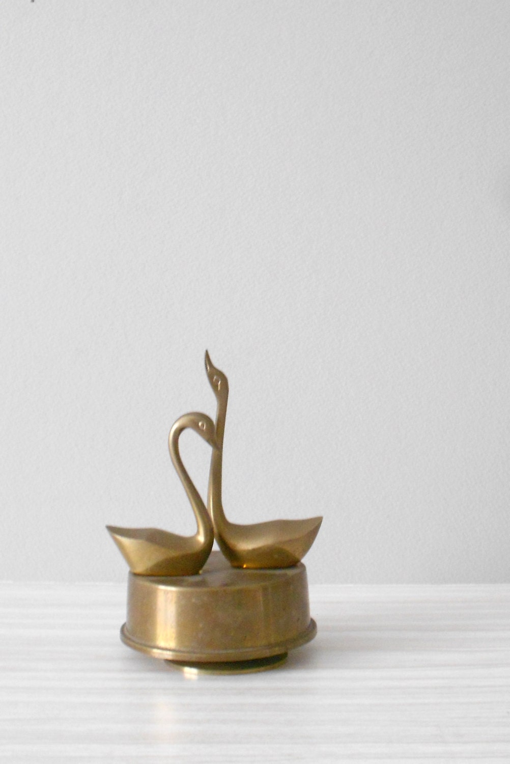solid brass music box swan figurine // baby nursery decor
