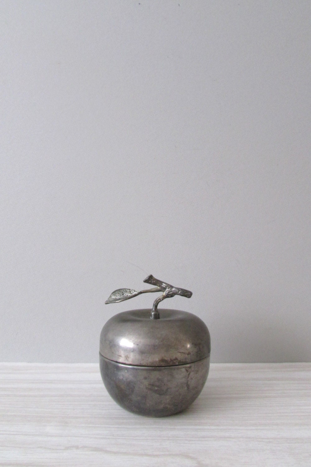 LARGE rustic silver plated on brass apple container