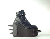 90's Cyber Goth Rubber Spike Leather Mega Platform Wedge Heels by Magic London