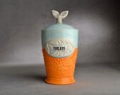 Cat Treat Jar Ready To Ship Fish Tail Fish Stamped Dottie Cat Treat Jar by Symmetrical Pottery