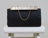 Vintage 1960s Evening Bag / 60s Black Peau de Sois Berger Bags Clutch