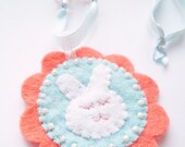Girls Felt Bunny Necklace - blue and coral kids necklace