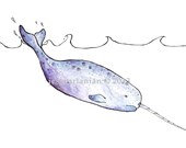 Mr. Narwhal Watercolor & Ink Illustration Print