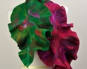 Felted Leaf scarf  / merino wool / hand felted / green / purple / red / wearable art