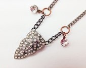 Art Deco necklace, statement necklace, art deco dress clip, mixed chain necklace, by nicobel