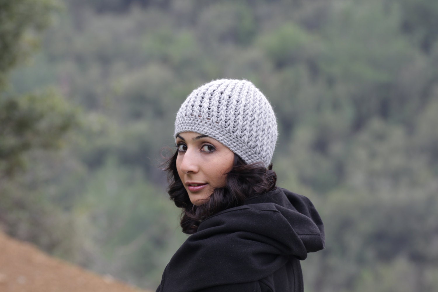 Winter Crochet Hat for Women, Grey fashion Adult Beanie, Super Soft lightweight