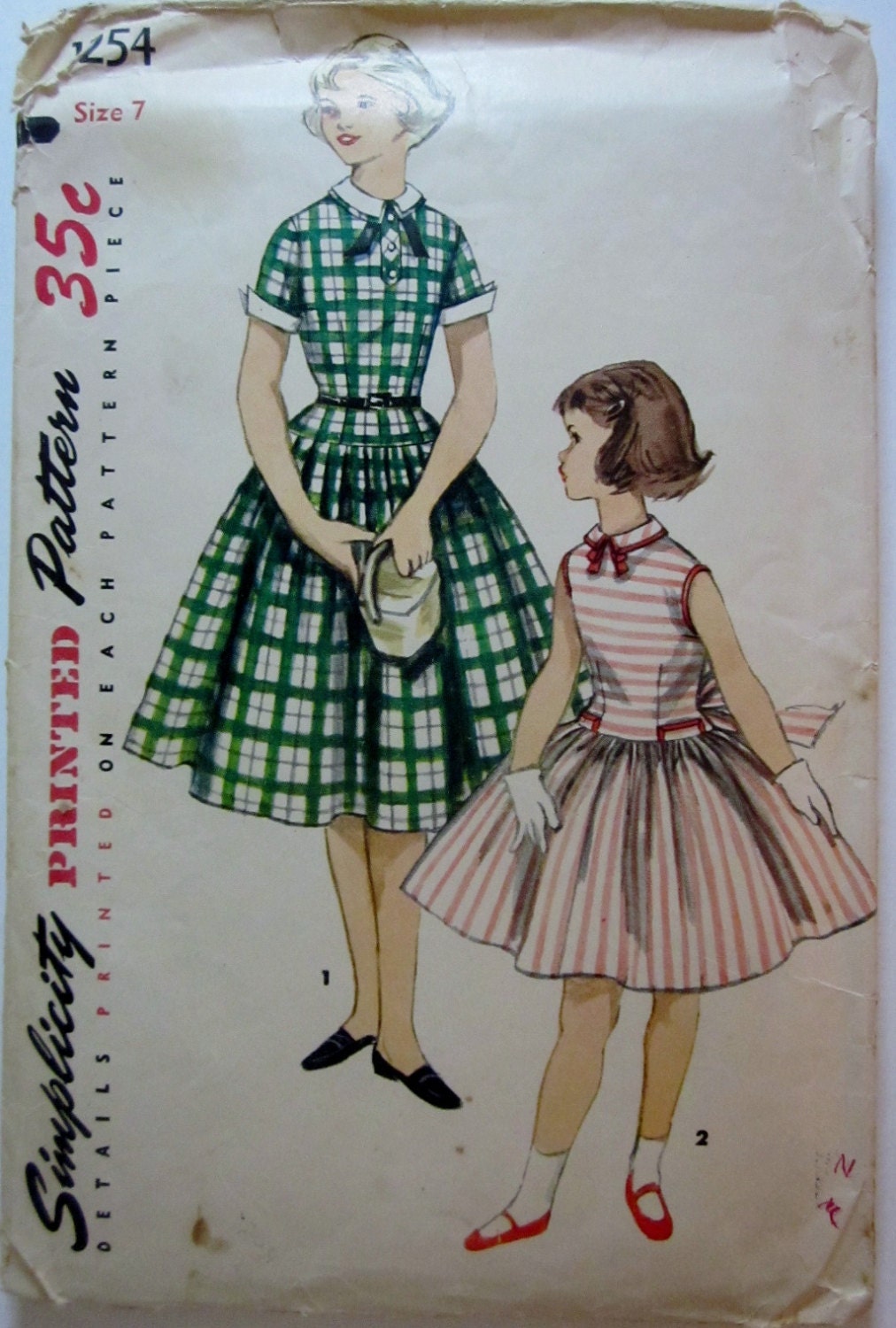 Simplicity 1254 Girls Dress 1950s Vintage Sewing Pattern