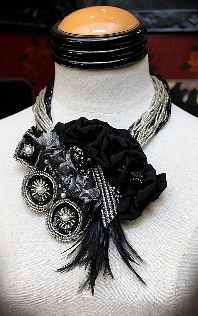 ODILE Black and Silver Wearable Art Statement Necklace